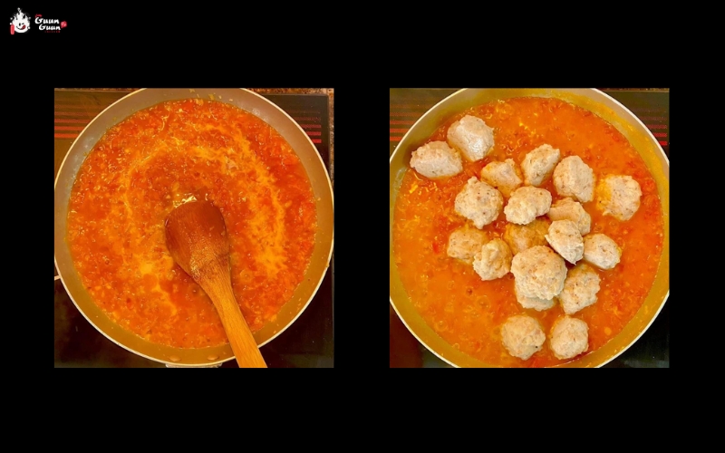 Mì Spaghetti gà viên sốt cà chua 3